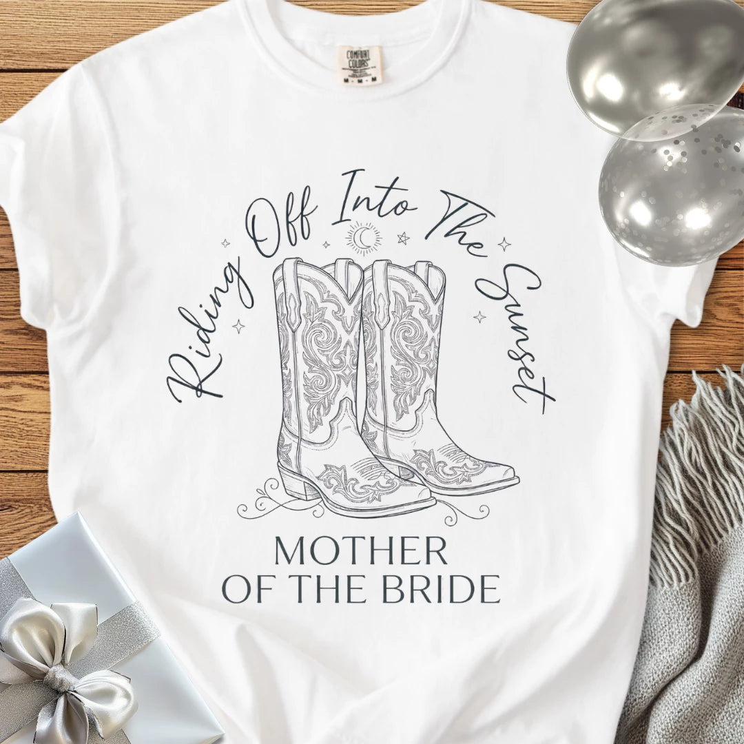 Mother of the Bride, Riding Off Into the Sunset - Premium Wedding T-Shirt