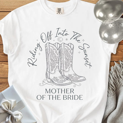 Mother of the Bride, Riding Off Into the Sunset - Premium Wedding T-Shirt