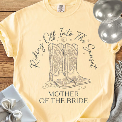 Mother of the Bride, Riding Off Into the Sunset - Premium Wedding T-Shirt
