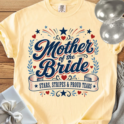 Mother of the Bride, Stars Stripes and Proud Tears - Premium Wedding T-Shirt