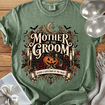 Mother of the Groom, Raised a Gentleman of the Night - Premium Halloween Wedding T-Shirt