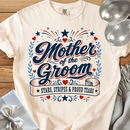 Mother of the Groom, Stars, Stripes & Proud Tears - Premium Wedding T-Shirt