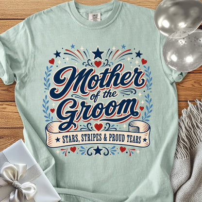 Mother of the Groom, Stars, Stripes & Proud Tears - Premium Wedding T-Shirt