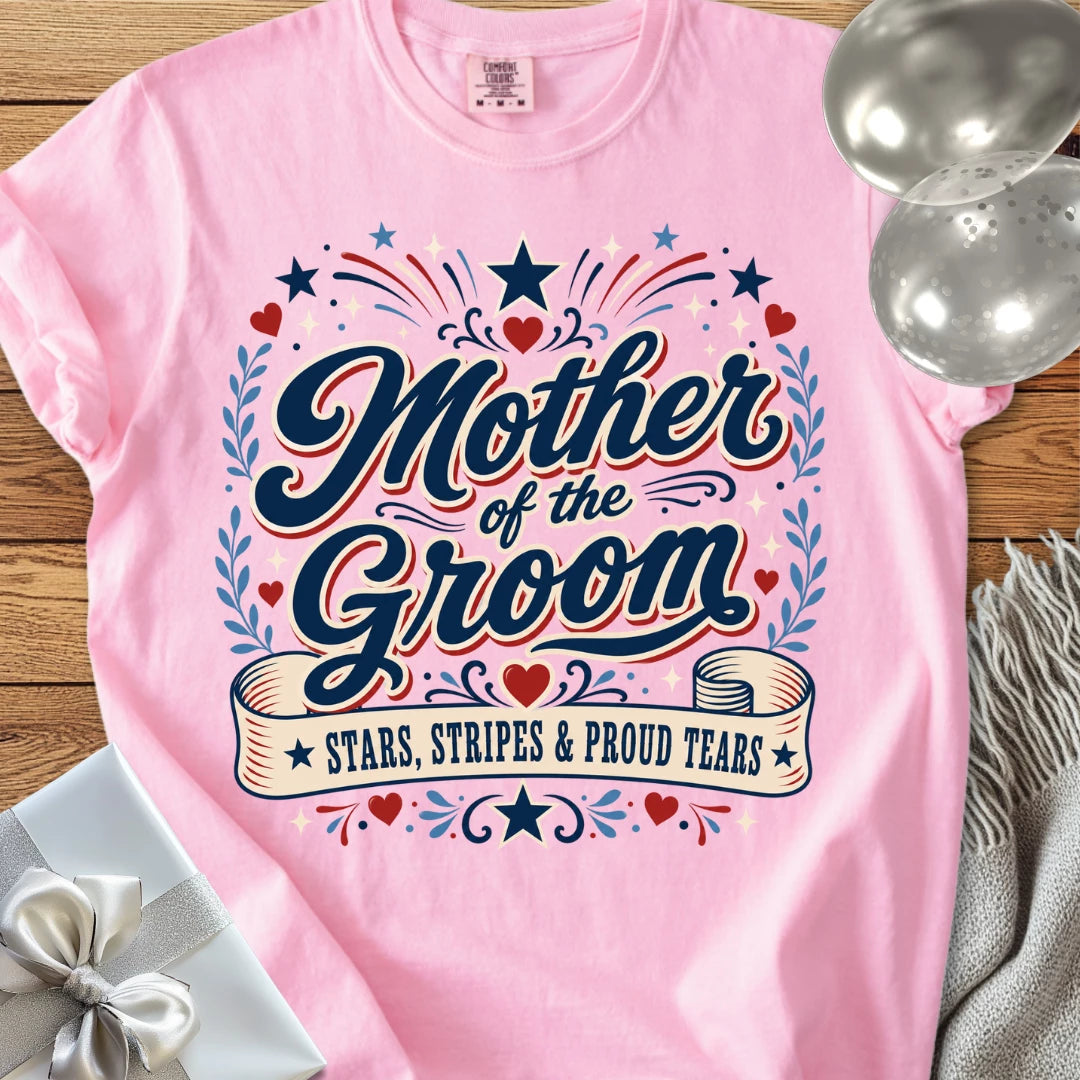 Mother of the Groom, Stars, Stripes & Proud Tears - Premium Wedding T-Shirt