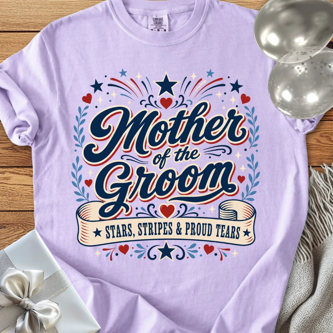 Mother of the Groom, Stars, Stripes & Proud Tears - Premium Wedding T-Shirt