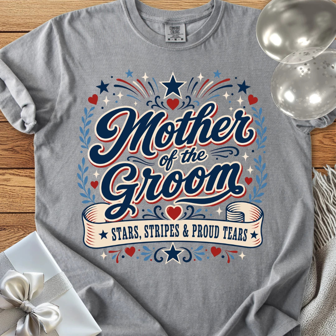Mother of the Groom, Stars, Stripes & Proud Tears - Premium Wedding T-Shirt