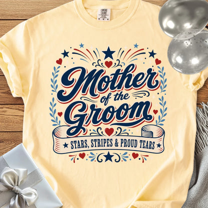 Mother of the Groom, Stars, Stripes & Proud Tears - Premium Wedding T-Shirt