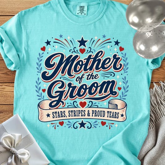 Mother of the Groom, Stars, Stripes & Proud Tears - Premium Wedding T-Shirt