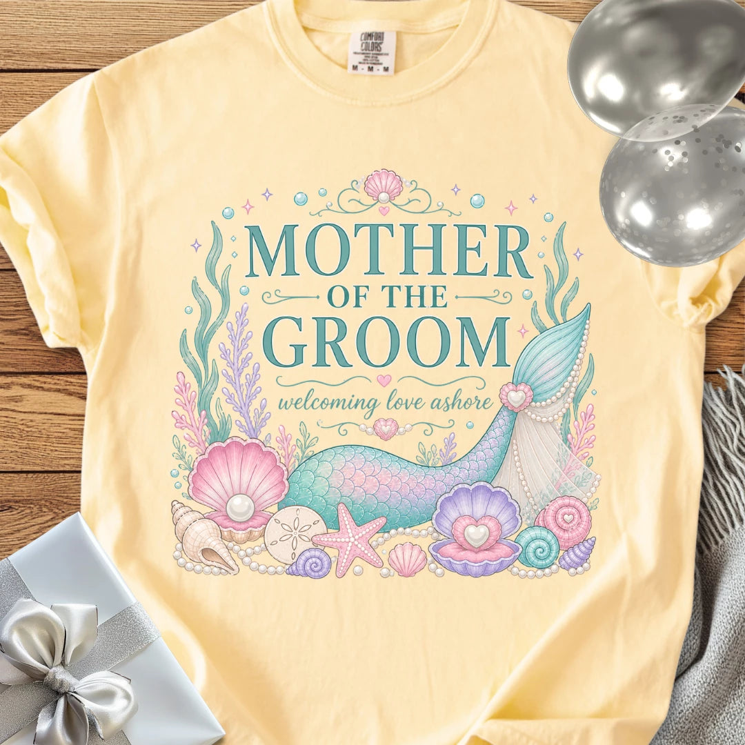 Mother of the Groom, 'Welcoming Love Ashore' - Premium Wedding T-Shirt