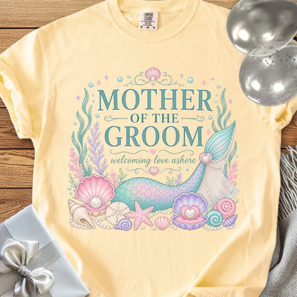Mother of the Groom, 'Welcoming Love Ashore' - Premium Wedding T-Shirt