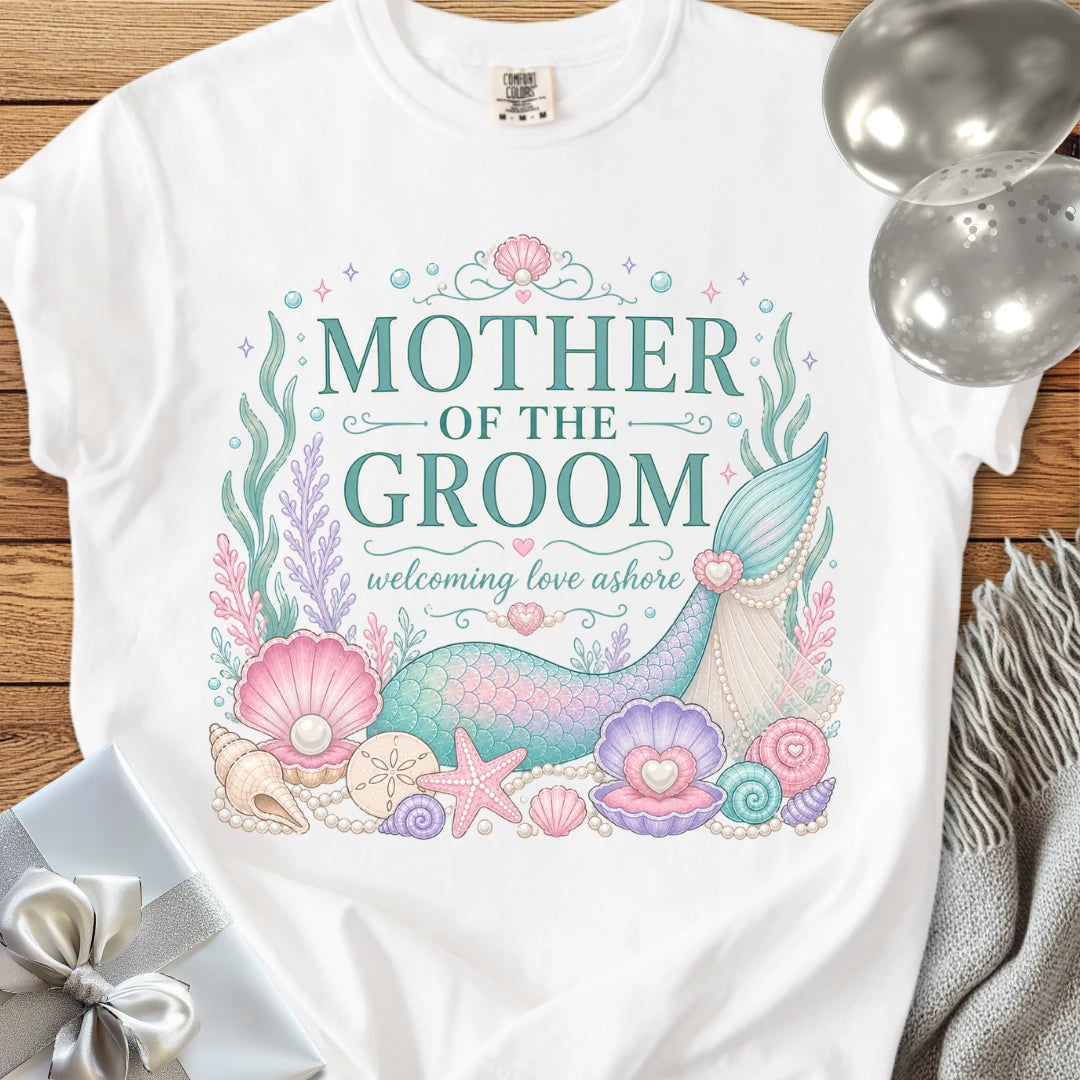 Mother of the Groom, 'Welcoming Love Ashore' - Premium Wedding T-Shirt