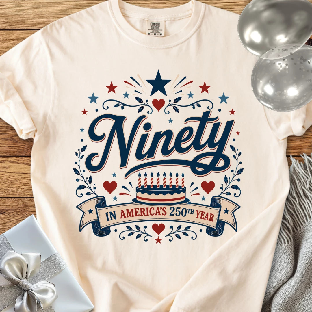 Ninety In America's 250th Year - Premium America 250 Birthday T-Shirt