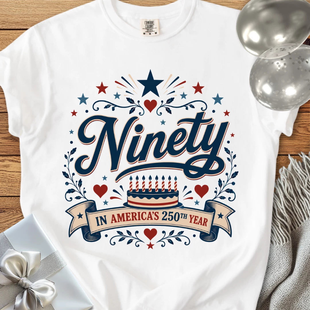 Ninety In America's 250th Year - Premium America 250 Birthday T-Shirt