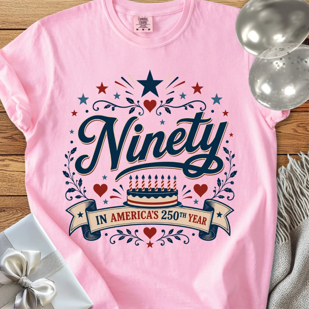 Ninety In America's 250th Year - Premium America 250 Birthday T-Shirt
