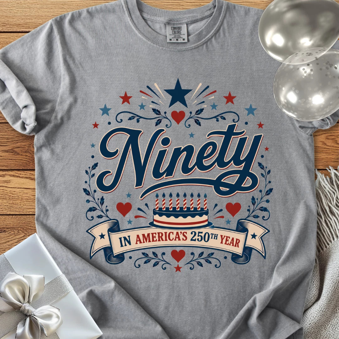 Ninety In America's 250th Year - Premium America 250 Birthday T-Shirt