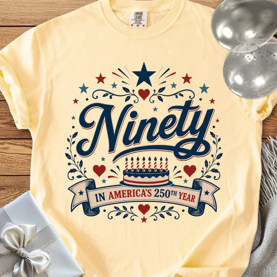 Ninety In America's 250th Year - Premium America 250 Birthday T-Shirt