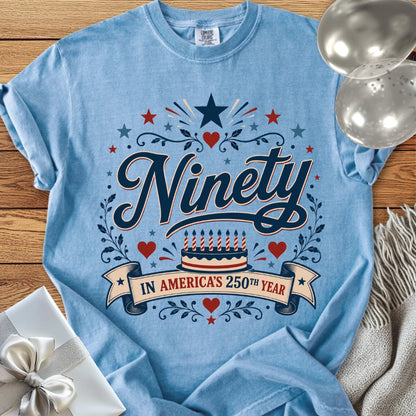 Ninety In America's 250th Year - Premium America 250 Birthday T-Shirt