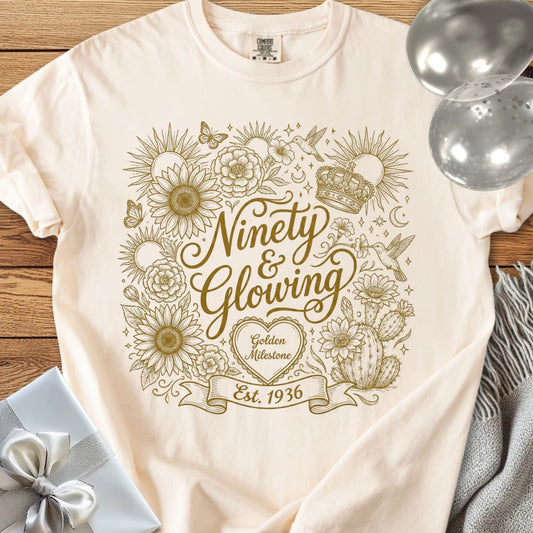 Ninety & Glowing, Est 1936 - Premium 90th Birthday T-Shirt