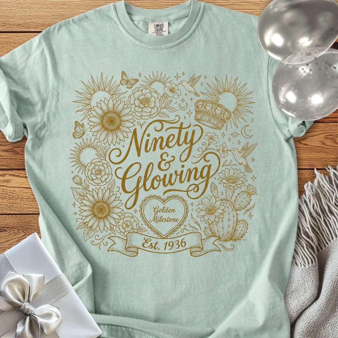 Ninety & Glowing, Est 1936 - Premium 90th Birthday T-Shirt