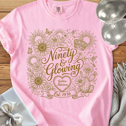 Ninety & Glowing, Est 1936 - Premium 90th Birthday T-Shirt