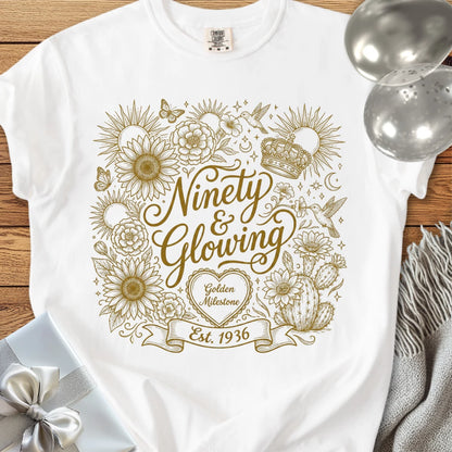 Ninety & Glowing, Est 1936 - Premium 90th Birthday T-Shirt