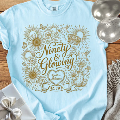 Ninety & Glowing, Est 1936 - Premium 90th Birthday T-Shirt