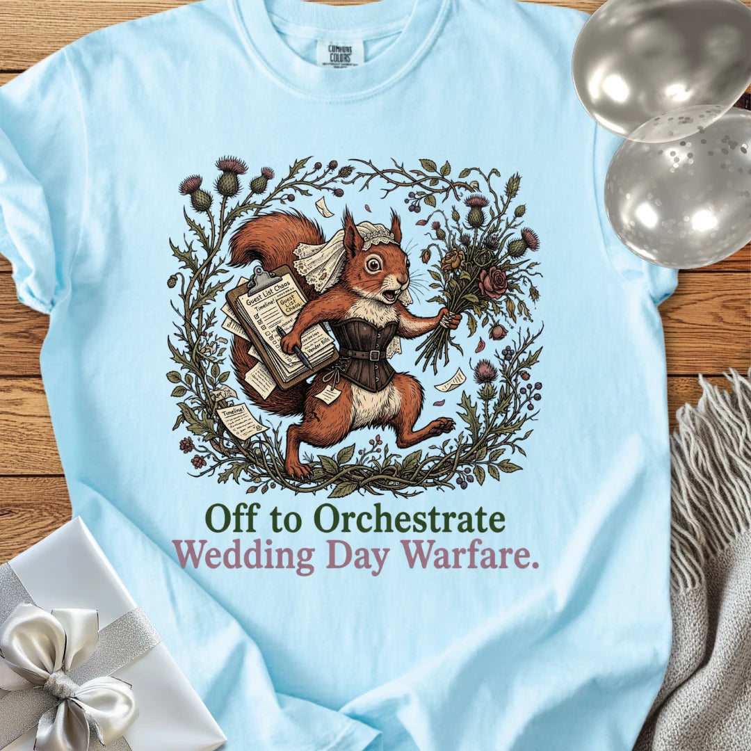 Off to Orchestrate Wedding Day Warfare - Premium Wedding T-Shirt