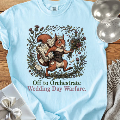 Off to Orchestrate Wedding Day Warfare - Premium Wedding T-Shirt