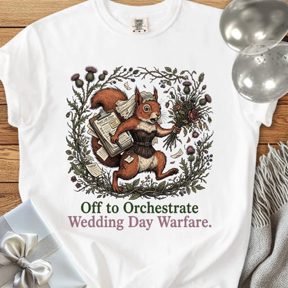 Off to Orchestrate Wedding Day Warfare - Premium Wedding T-Shirt