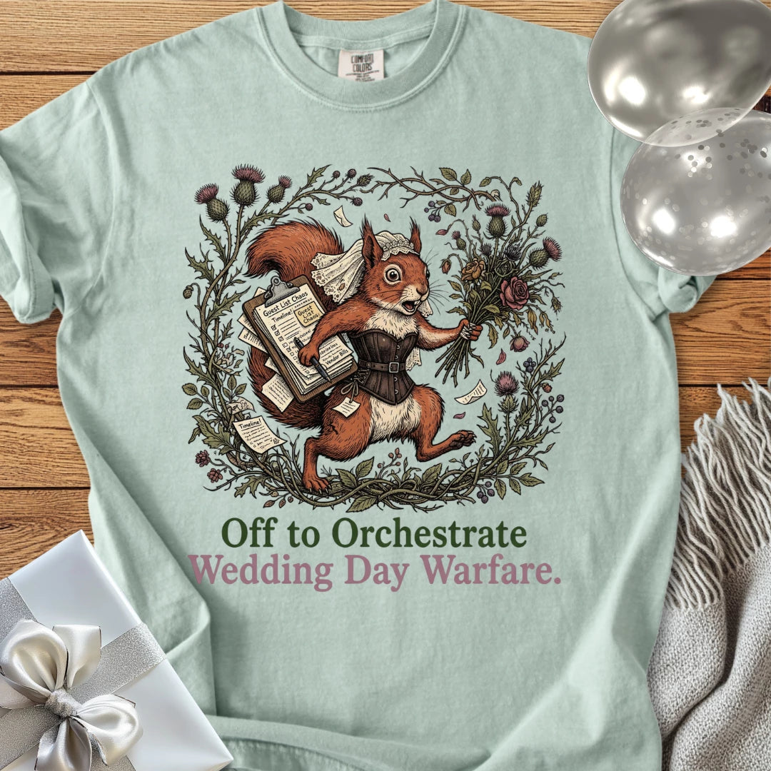 Off to Orchestrate Wedding Day Warfare - Premium Wedding T-Shirt