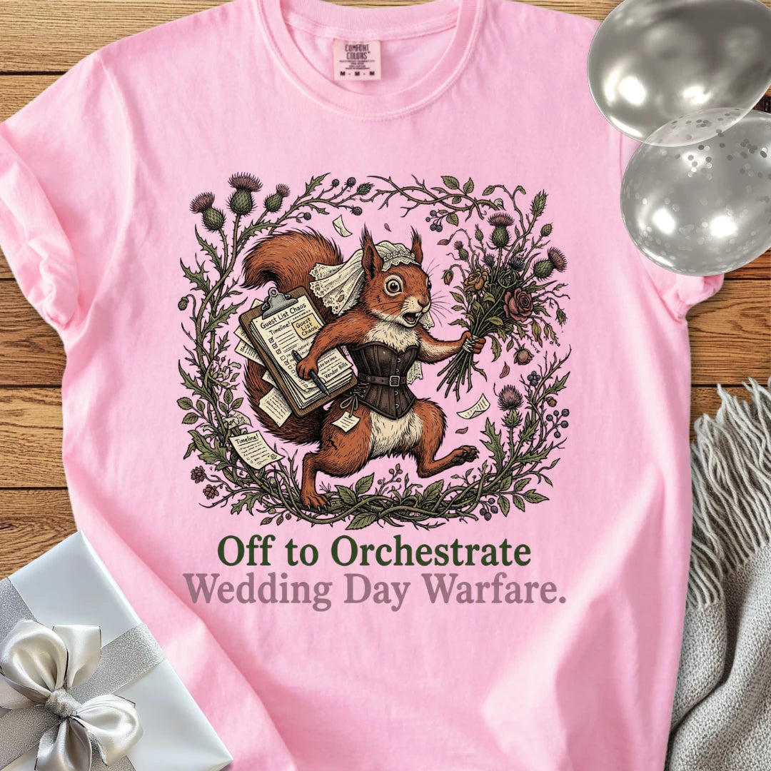 Off to Orchestrate Wedding Day Warfare - Premium Wedding T-Shirt