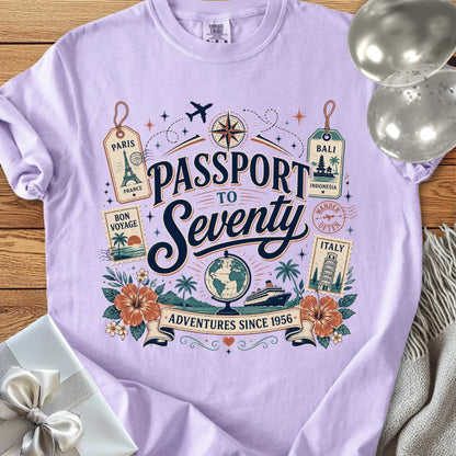 Passport to Seventy, Adventures Since 1956 - Premium 70th Birthday T-Shirt