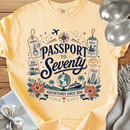 Passport to Seventy, Adventures Since 1956 - Premium 70th Birthday T-Shirt