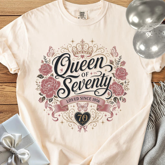 Queen of Seventy, Loved Since 1956 - Premium 70th Birthday T-Shirt