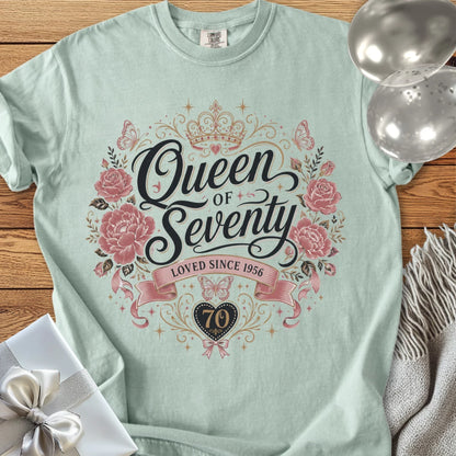 Queen of Seventy, Loved Since 1956 - Premium 70th Birthday T-Shirt