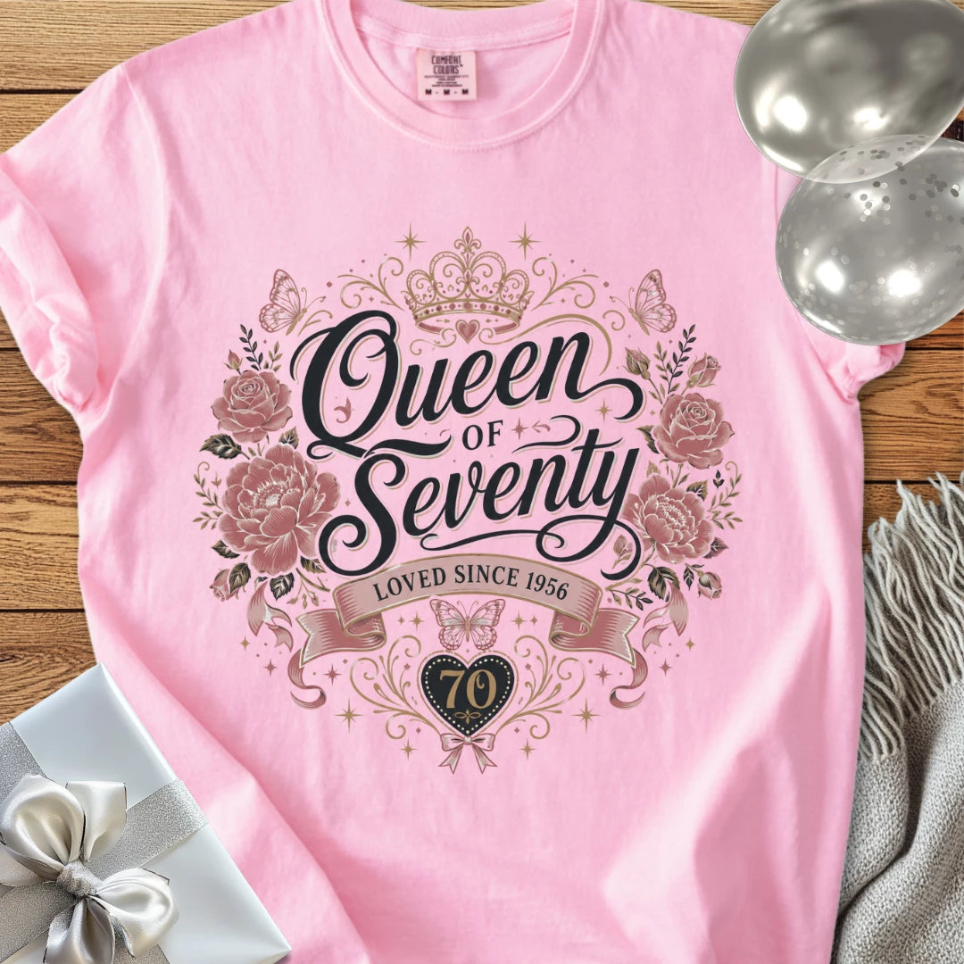 Queen of Seventy, Loved Since 1956 - Premium 70th Birthday T-Shirt