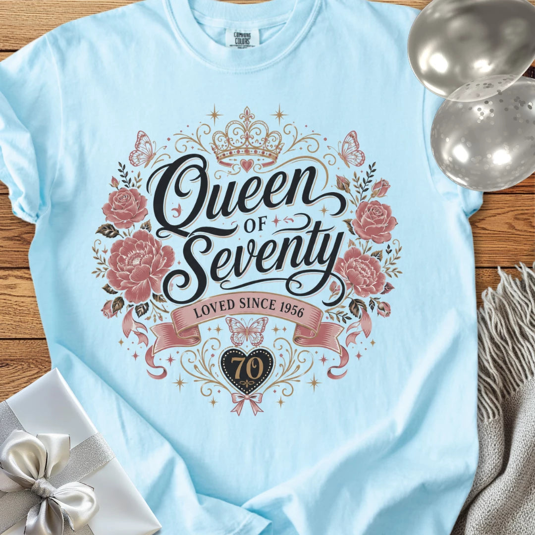 Queen of Seventy, Loved Since 1956 - Premium 70th Birthday T-Shirt
