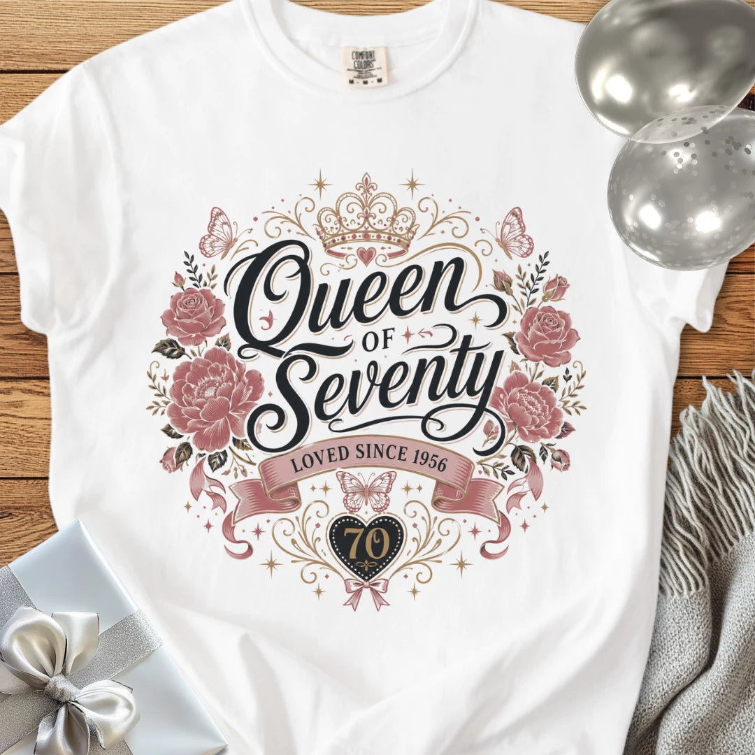 Queen of Seventy, Loved Since 1956 - Premium 70th Birthday T-Shirt