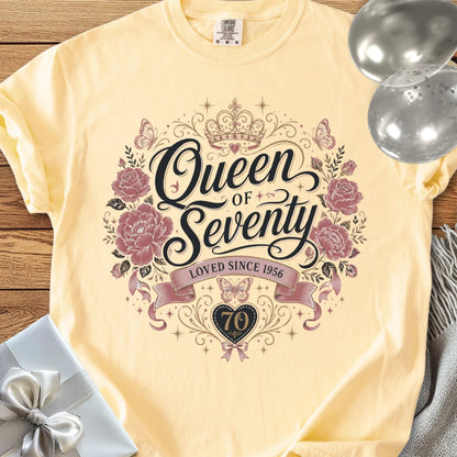Queen of Seventy, Loved Since 1956 - Premium 70th Birthday T-Shirt
