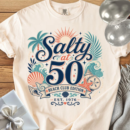 Salty at 50 Beach Club Edition, Est. 1976 - Premium 50th Birthday T-Shirt