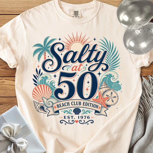 Salty at 50 Beach Club Edition, Est. 1976 - Premium 50th Birthday T-Shirt