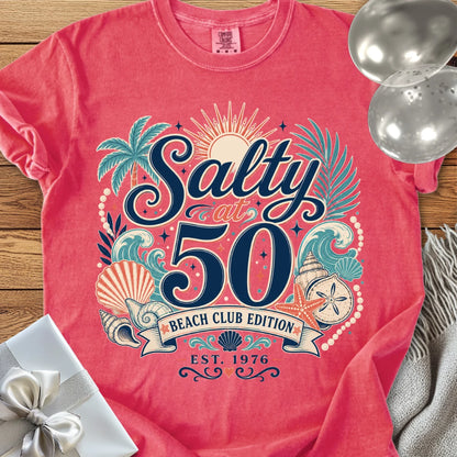 Salty at 50 Beach Club Edition, Est. 1976 - Premium 50th Birthday T-Shirt