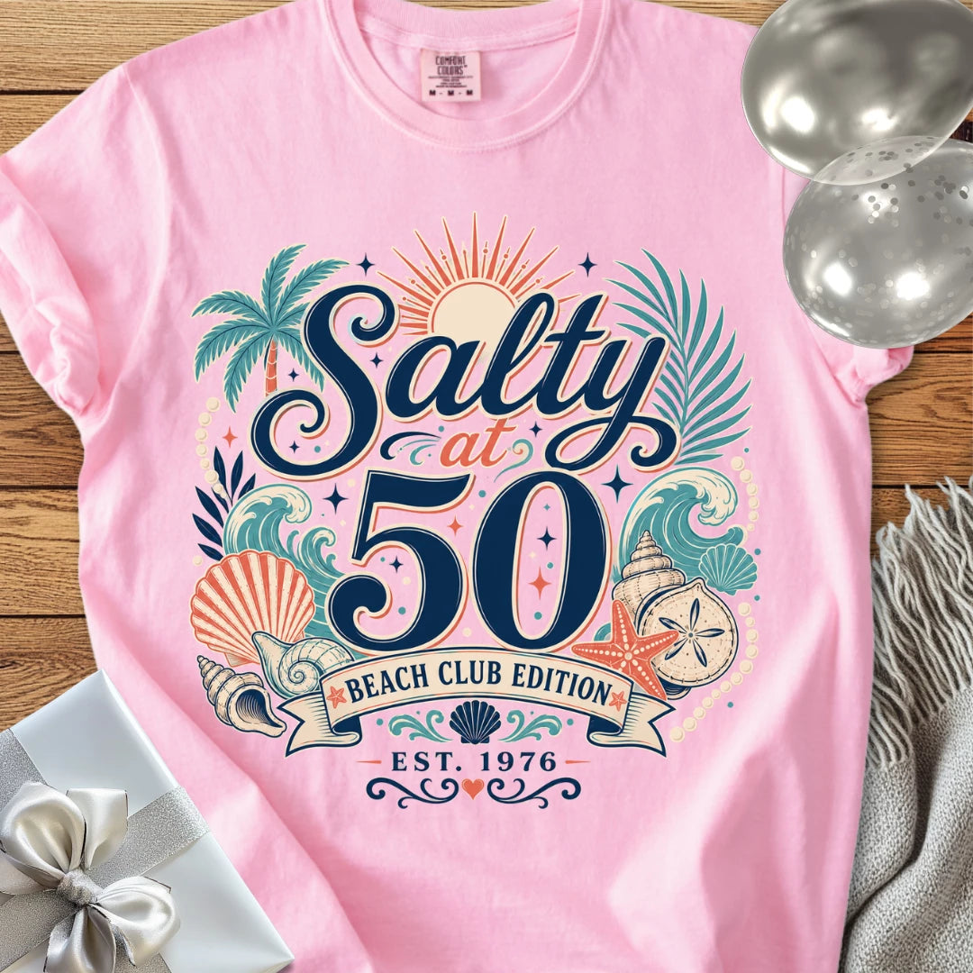 Salty at 50 Beach Club Edition, Est. 1976 - Premium 50th Birthday T-Shirt