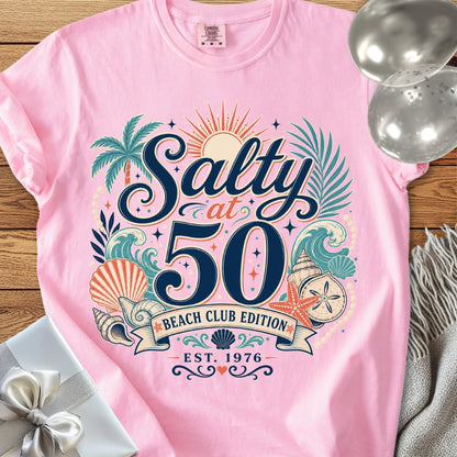 Salty at 50 Beach Club Edition, Est. 1976 - Premium 50th Birthday T-Shirt