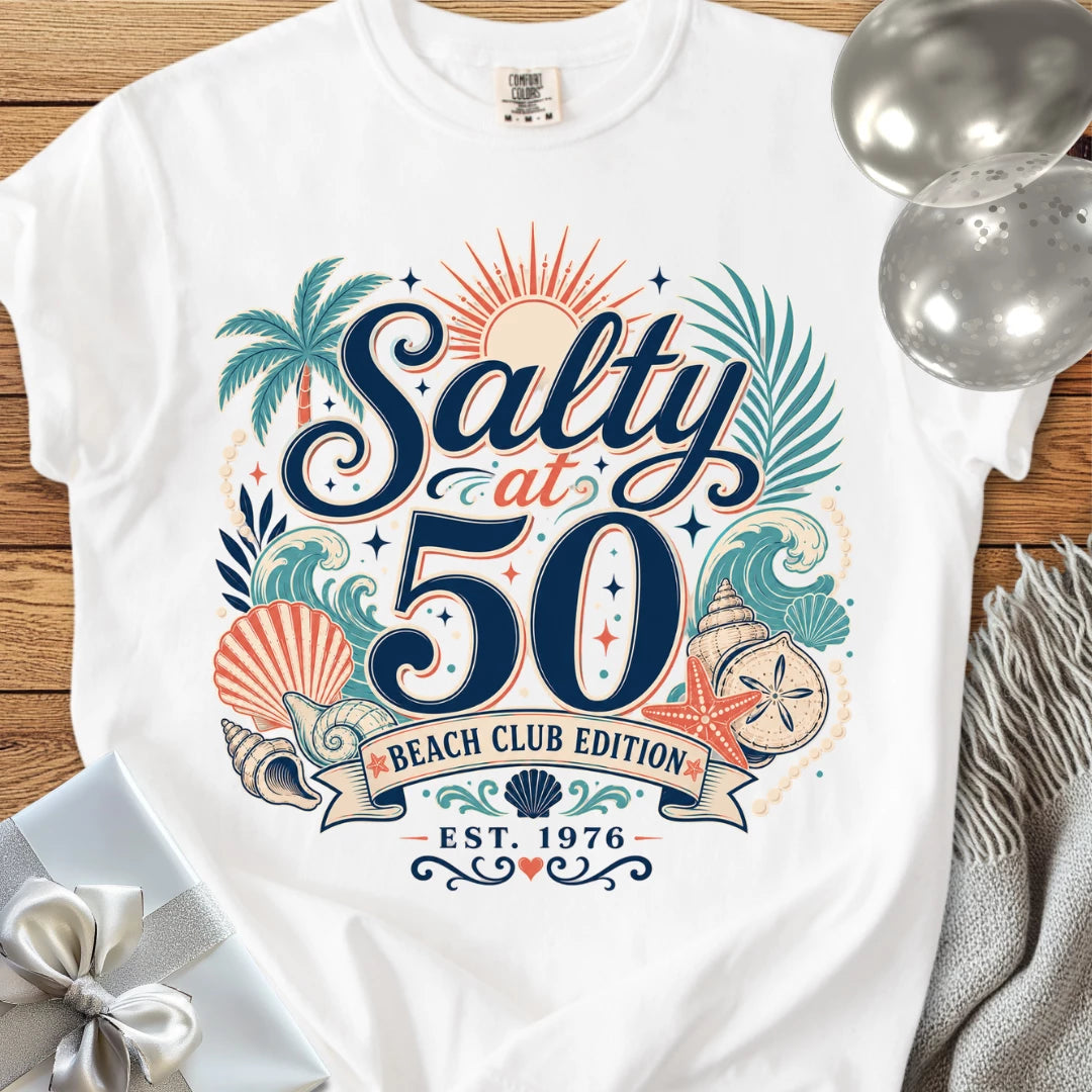 Salty at 50 Beach Club Edition, Est. 1976 - Premium 50th Birthday T-Shirt