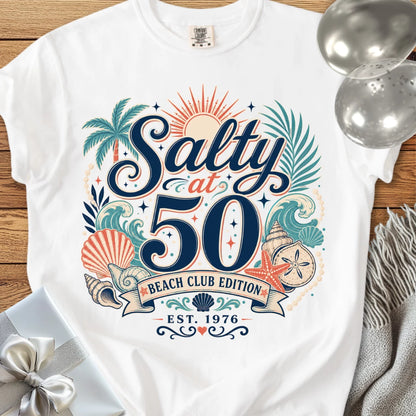 Salty at 50 Beach Club Edition, Est. 1976 - Premium 50th Birthday T-Shirt