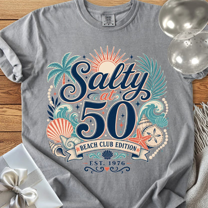 Salty at 50 Beach Club Edition, Est. 1976 - Premium 50th Birthday T-Shirt