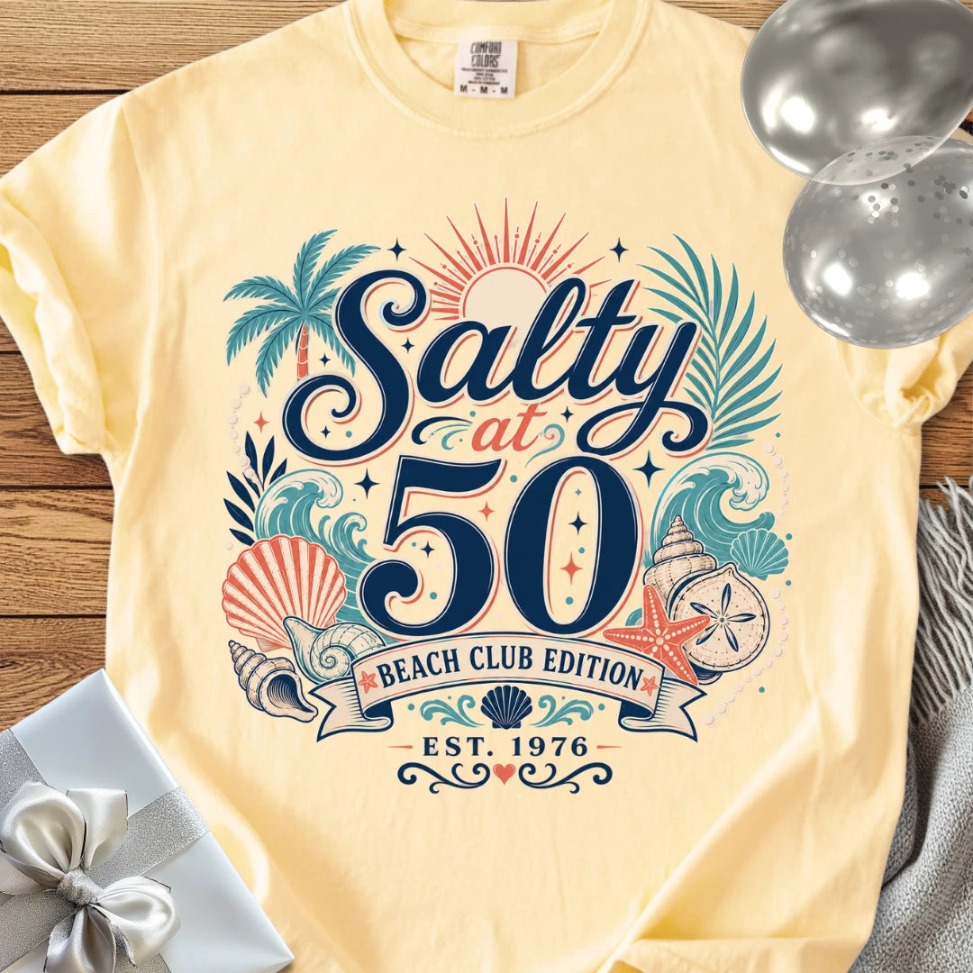 Salty at 50 Beach Club Edition, Est. 1976 - Premium 50th Birthday T-Shirt