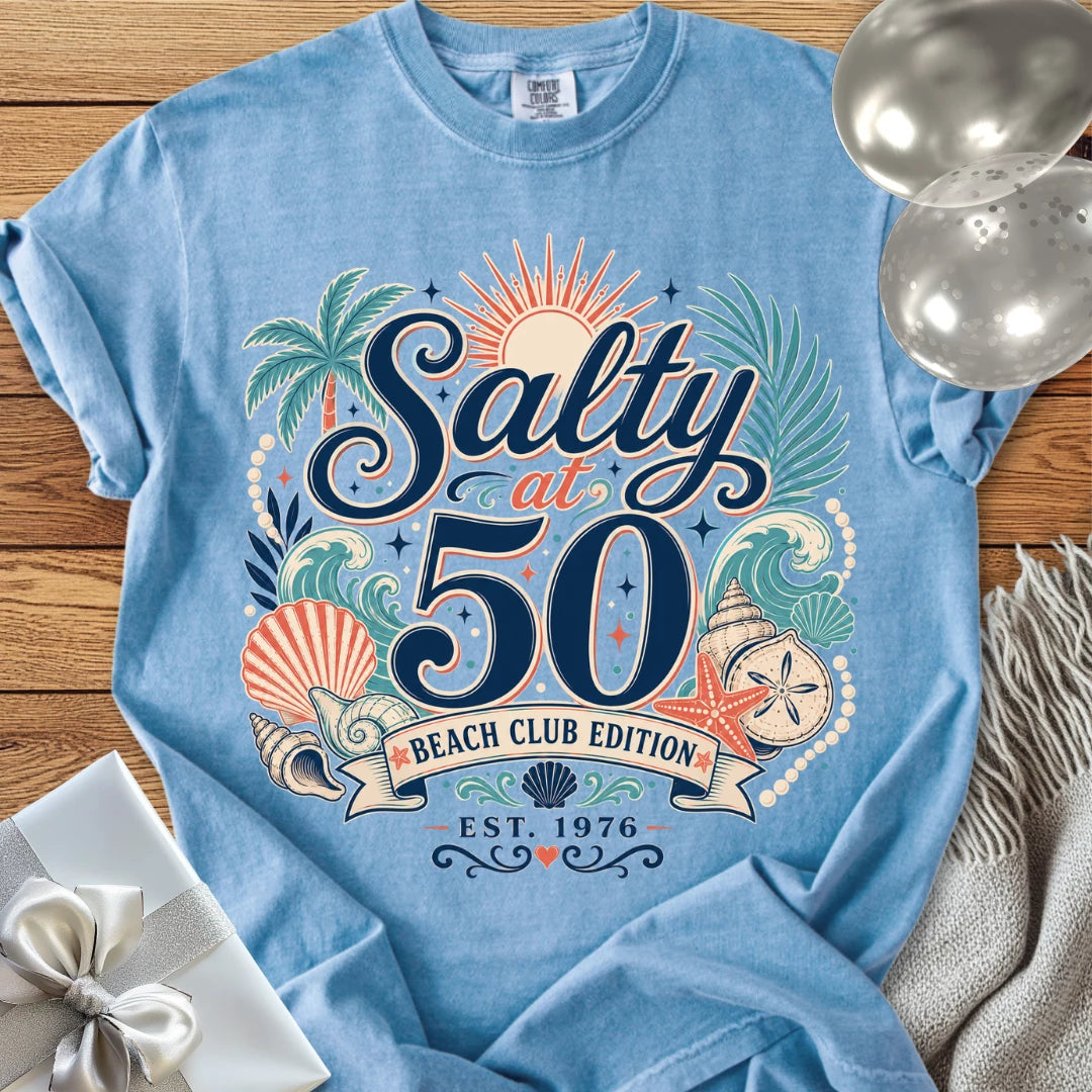 Salty at 50 Beach Club Edition, Est. 1976 - Premium 50th Birthday T-Shirt