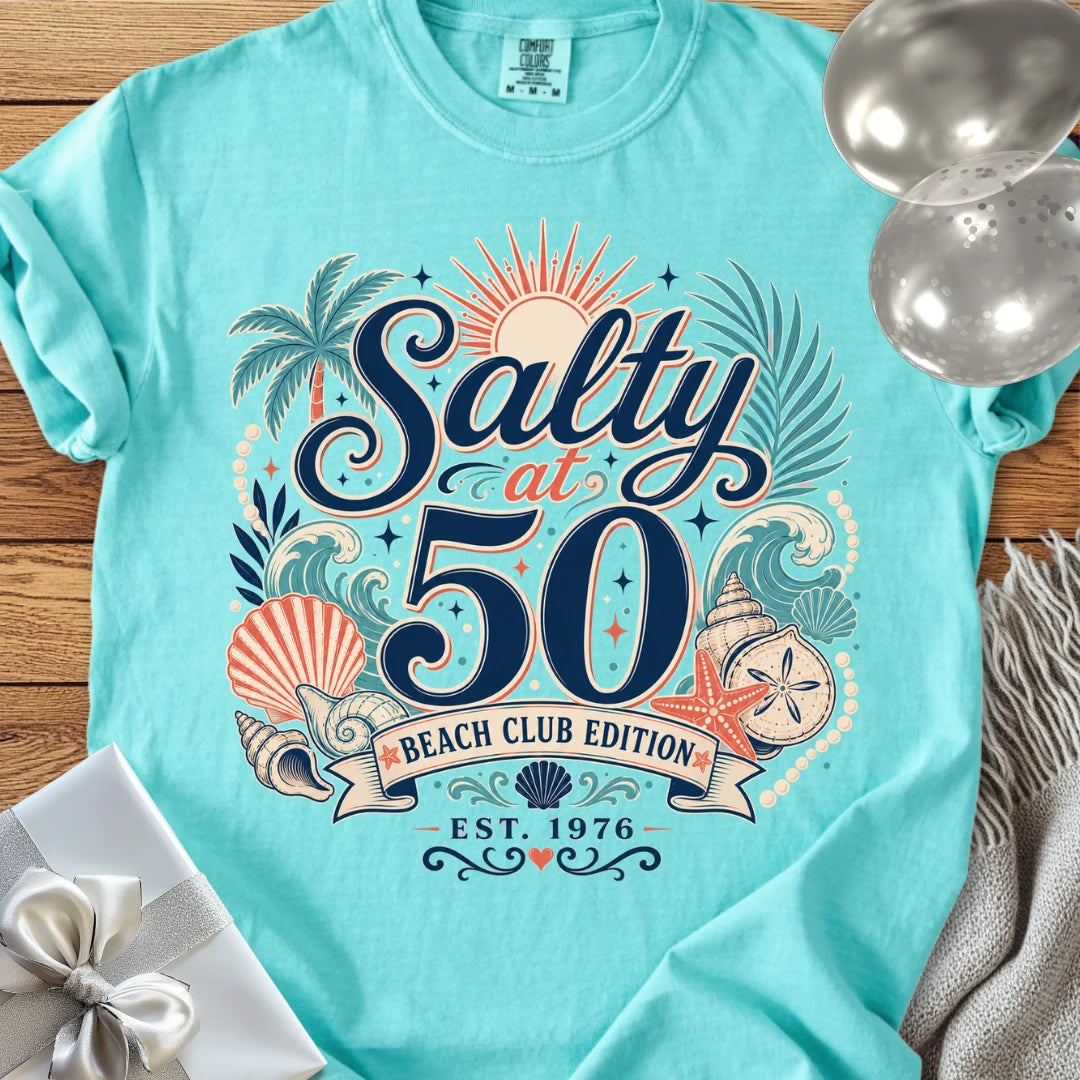Salty at 50 Beach Club Edition, Est. 1976 - Premium 50th Birthday T-Shirt